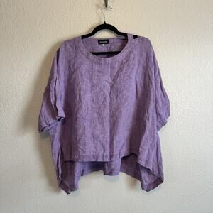Eskander Shirt Onesize Purple LInen Boxy Scoop Neck Blouse T-Shirt Top Lagenlook